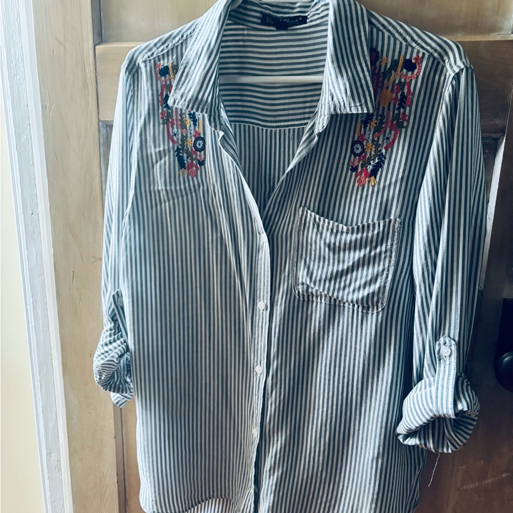 Velvet Heart brand striped button down shirt with embroidery